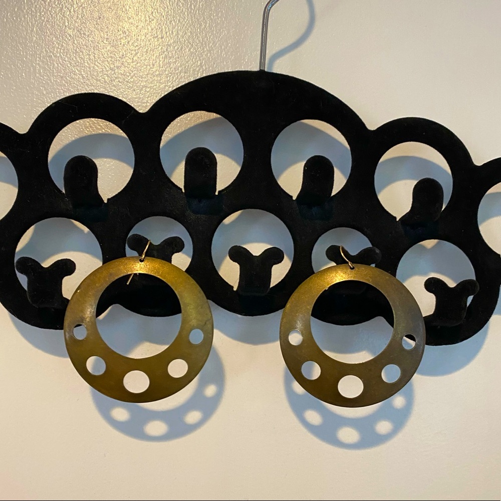 Brass Circle Hoop Dangle Earrings Statement - image 1